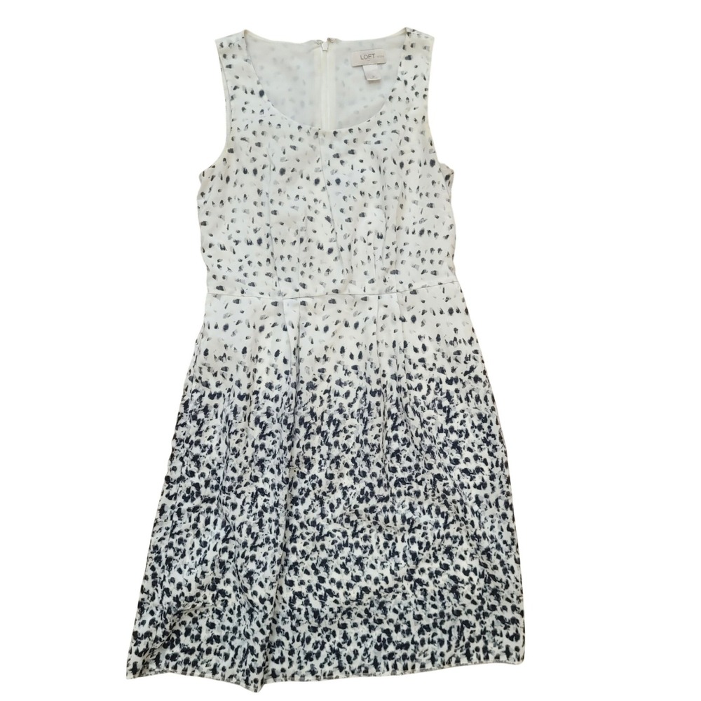 Ann Taylor‎ Loft Petites Dress 2P White Blue Brushstroke Sheath